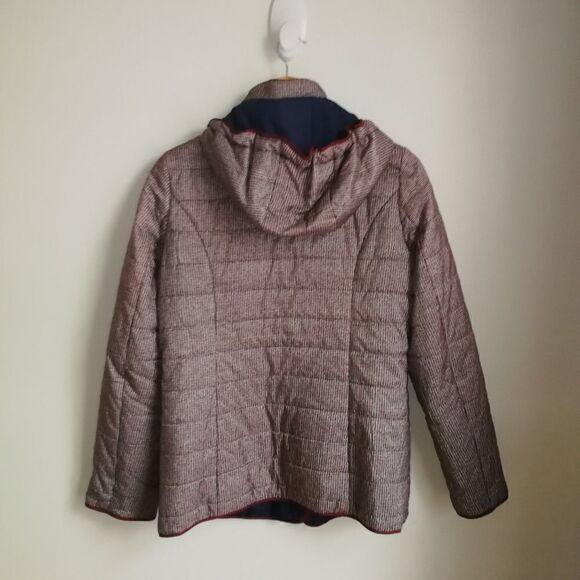 Chillax Herringbone Burgundy & Navy Quilted Zipper Front Hooded Coat Size Small - Picture 16 of 16